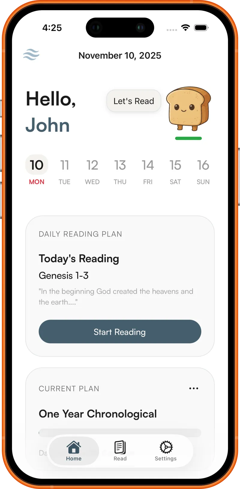 Screenshot of Manna App Homescreen