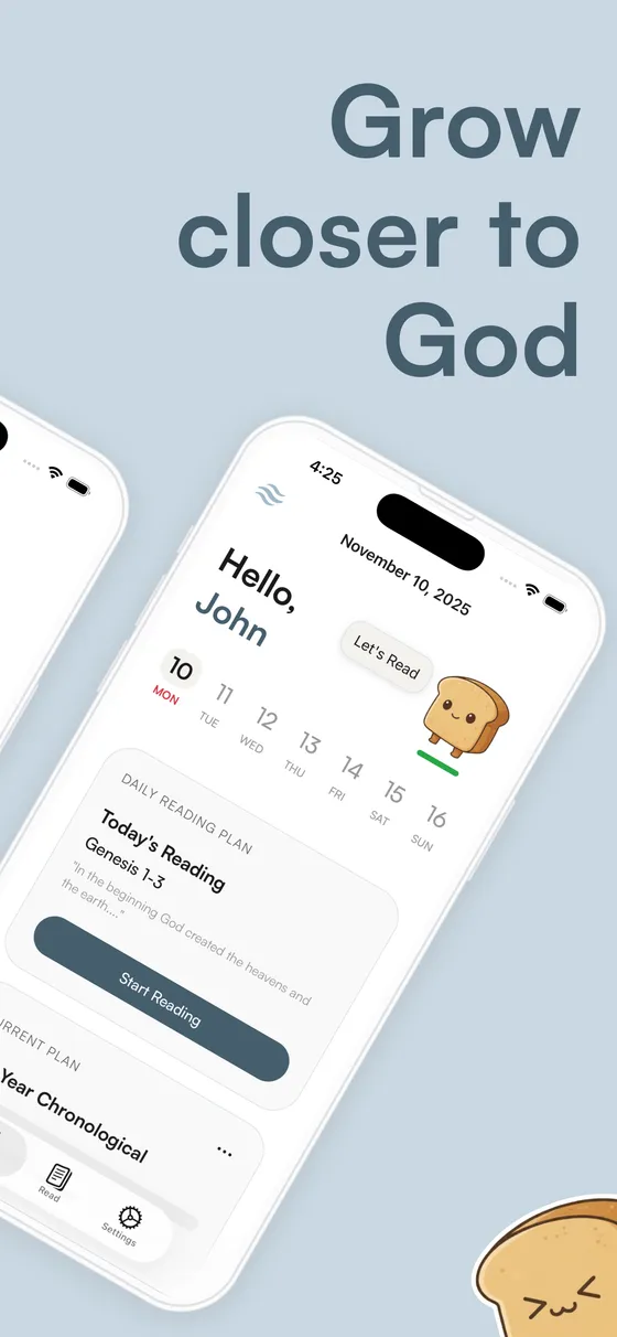 Manna Bible reading plan app screens — grow closer to God with a daily reading habit