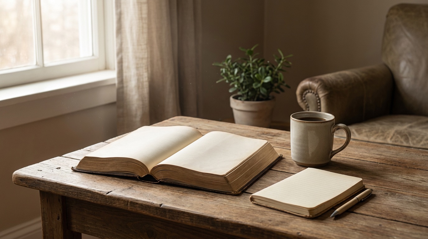 A Bible, notebook, and pen laid out for a simple reading schedule