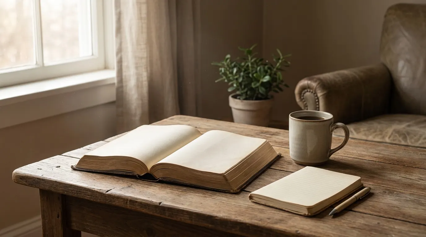 A Bible, notebook, and pen laid out for a simple reading schedule